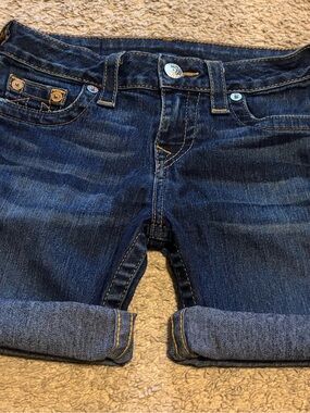 True Religion Dark Blue Rolled Cuff Denim Shorts size 26
